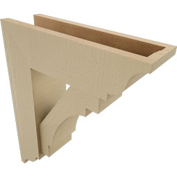 Ekena Millwork - BKTUR0554X18X22MRC01RCPR - Timberthane Faux Wood Merced Style Bracket w/ Offset Brace, Traditional Ends, 5 1/2"W x 18"D x 22"H, Primed Tan