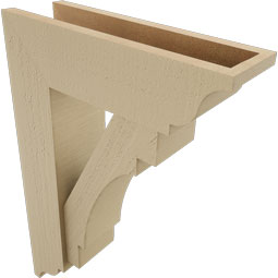 Ekena Millwork - BKTUR0554X18X26MRC01RCPR - Timberthane Faux Wood Merced Style Bracket w/ Offset Brace, Traditional Ends, 5 1/2"W x 18"D x 26"H, Primed Tan