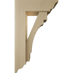 Ekena Millwork - BKTUR0554X18X30MRC01RCPR - Timberthane Faux Wood Merced Style Bracket w/ Offset Brace, Traditional Ends, 5 1/2"W x 18"D x 30"H, Primed Tan