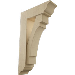 Ekena Millwork - BKTUR0554X18X30MRC01RCPR - Timberthane Faux Wood Merced Style Bracket w/ Offset Brace, Traditional Ends, 5 1/2"W x 18"D x 30"H, Primed Tan