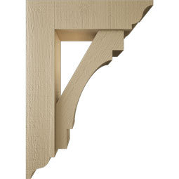 Ekena Millwork - BKTUR0554X20X28MRC01RCPR - Timberthane Faux Wood Merced Style Bracket w/ Offset Brace, Traditional Ends, 5 1/2"W x 20"D x 28"H, Primed Tan