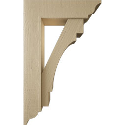 Ekena Millwork - BKTUR0554X20X32MRC01RCPR - Timberthane Faux Wood Merced Style Bracket w/ Offset Brace, Traditional Ends, 5 1/2"W x 20"D x 32"H, Primed Tan