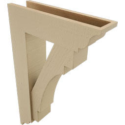 Ekena Millwork - BKTUR0554X20X32MRC01RCPR - Timberthane Faux Wood Merced Style Bracket w/ Offset Brace, Traditional Ends, 5 1/2"W x 20"D x 32"H, Primed Tan