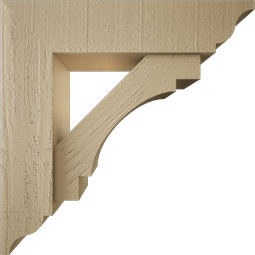 Ekena Millwork - BKTUR0554X22X22MRC01RCPR - Timberthane Faux Wood Merced Style Bracket w/ Offset Brace, Traditional Ends, 5 1/2"W x 22"D x 22"H, Primed Tan