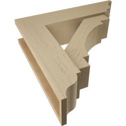 Ekena Millwork - BKTUR0554X22X22MRC01RCPR - Timberthane Faux Wood Merced Style Bracket w/ Offset Brace, Traditional Ends, 5 1/2"W x 22"D x 22"H, Primed Tan