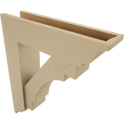 Ekena Millwork - BKTUR0554X22X26MRC01RCPR - Timberthane Faux Wood Merced Style Bracket w/ Offset Brace, Traditional Ends, 5 1/2"W x 22"D x 26"H, Primed Tan