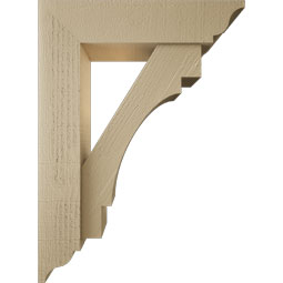 Ekena Millwork - BKTUR0554X22X30MRC01RCPR - Timberthane Faux Wood Merced Style Bracket w/ Offset Brace, Traditional Ends, 5 1/2"W x 22"D x 30"H, Primed Tan