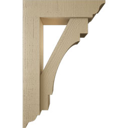 Ekena Millwork - BKTUR0554X22X34MRC01RCPR - Timberthane Faux Wood Merced Style Bracket w/ Offset Brace, Traditional Ends, 5 1/2"W x 22"D x 34"H, Primed Tan