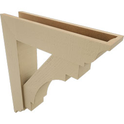 Ekena Millwork - BKTUR0554X24X28MRC01RCPR - Timberthane Faux Wood Merced Style Bracket w/ Offset Brace, Traditional Ends, 5 1/2"W x 24"D x 28"H, Primed Tan