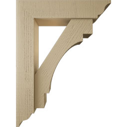 Ekena Millwork - BKTUR0554X24X32MRC01RCPR - Timberthane Faux Wood Merced Style Bracket w/ Offset Brace, Traditional Ends, 5 1/2"W x 24"D x 32"H, Primed Tan
