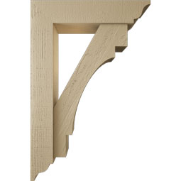 Ekena Millwork - BKTUR0554X24X36MRC01RCPR - Timberthane Faux Wood Merced Style Bracket w/ Offset Brace, Traditional Ends, 5 1/2"W x 24"D x 36"H, Primed Tan