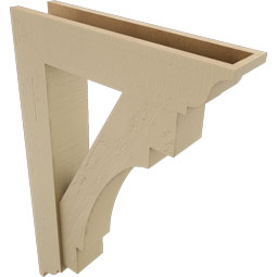 Ekena Millwork - BKTUR0554X24X36MRC01RCPR - Timberthane Faux Wood Merced Style Bracket w/ Offset Brace, Traditional Ends, 5 1/2"W x 24"D x 36"H, Primed Tan