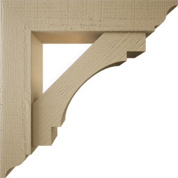 Ekena Millwork - BKTUR0554X26X26MRC01RCPR - Timberthane Faux Wood Merced Style Bracket w/ Offset Brace, Traditional Ends, 5 1/2"W x 26"D x 26"H, Primed Tan