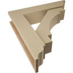 Ekena Millwork - BKTUR0554X26X26MRC01RCPR - Timberthane Faux Wood Merced Style Bracket w/ Offset Brace, Traditional Ends, 5 1/2"W x 26"D x 26"H, Primed Tan