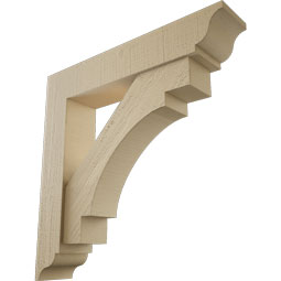 Ekena Millwork - BKTUR0554X28X28MRC01RCPR - Timberthane Faux Wood Merced Style Bracket w/ Offset Brace, Traditional Ends, 5 1/2"W x 28"D x 28"H, Primed Tan
