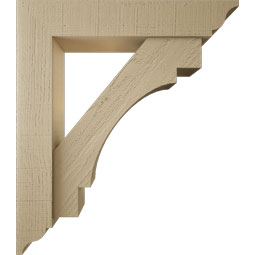 Ekena Millwork - BKTUR0554X28X32MRC01RCPR - Timberthane Faux Wood Merced Style Bracket w/ Offset Brace, Traditional Ends, 5 1/2"W x 28"D x 32"H, Primed Tan