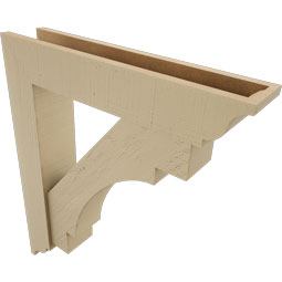 Ekena Millwork - BKTUR0554X28X32MRC01RCPR - Timberthane Faux Wood Merced Style Bracket w/ Offset Brace, Traditional Ends, 5 1/2"W x 28"D x 32"H, Primed Tan