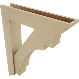 Ekena Millwork - BKTUR0554X28X36MRC01RCPR - Timberthane Faux Wood Merced Style Bracket w/ Offset Brace, Traditional Ends, 5 1/2"W x 28"D x 36"H, Primed Tan