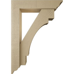 Ekena Millwork - BKTUR0554X28X40MRC01RCPR - Timberthane Faux Wood Merced Style Bracket w/ Offset Brace, Traditional Ends, 5 1/2"W x 28"D x 40"H, Primed Tan