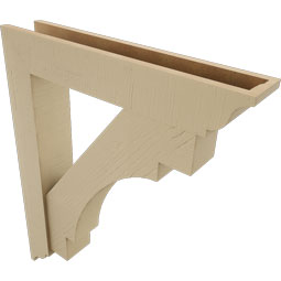 Ekena Millwork - BKTUR0554X30X36MRC01RCPR - Timberthane Faux Wood Merced Style Bracket w/ Offset Brace, Traditional Ends, 5 1/2"W x 30"D x 36"H, Primed Tan