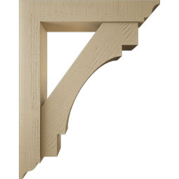 Ekena Millwork - BKTUR0554X30X38MRC01RCPR - Timberthane Faux Wood Merced Style Bracket w/ Offset Brace, Traditional Ends, 5 1/2"W x 30"D x 38"H, Primed Tan