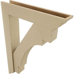 Ekena Millwork - BKTUR0554X30X42MRC01RCPR - Timberthane Faux Wood Merced Style Bracket w/ Offset Brace, Traditional Ends, 5 1/2"W x 30"D x 42"H, Primed Tan