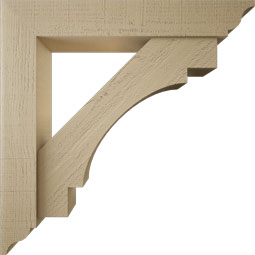 Ekena Millwork - BKTUR0554X32X32MRC01RCPR - Timberthane Faux Wood Merced Style Bracket w/ Offset Brace, Traditional Ends, 5 1/2"W x 32"D x 32"H, Primed Tan