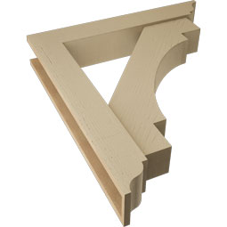 Ekena Millwork - BKTUR0554X32X36MRC01RCPR - Timberthane Faux Wood Merced Style Bracket w/ Offset Brace, Traditional Ends, 5 1/2"W x 32"D x 36"H, Primed Tan
