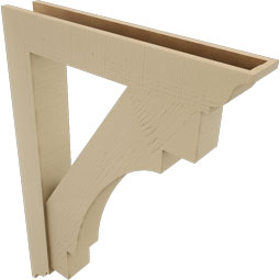 Ekena Millwork - BKTUR0554X32X44MRC01RCPR - Timberthane Faux Wood Merced Style Bracket w/ Offset Brace, Traditional Ends, 5 1/2"W x 32"D x 44"H, Primed Tan