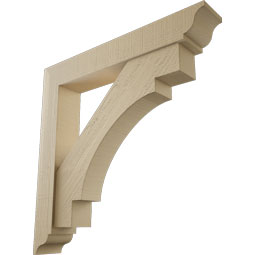 Ekena Millwork - BKTUR0554X34X34MRC01RCPR - Timberthane Faux Wood Merced Style Bracket w/ Offset Brace, Traditional Ends, 5 1/2"W x 34"D x 34"H, Primed Tan