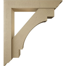 Ekena Millwork - BKTUR0554X34X38MRC01RCPR - Timberthane Faux Wood Merced Style Bracket w/ Offset Brace, Traditional Ends, 5 1/2"W x 34"D x 38"H, Primed Tan