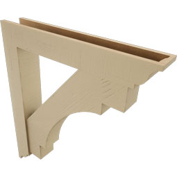 Ekena Millwork - BKTUR0554X34X38MRC01RCPR - Timberthane Faux Wood Merced Style Bracket w/ Offset Brace, Traditional Ends, 5 1/2"W x 34"D x 38"H, Primed Tan