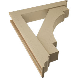 Ekena Millwork - BKTUR0554X34X38MRC01RCPR - Timberthane Faux Wood Merced Style Bracket w/ Offset Brace, Traditional Ends, 5 1/2"W x 34"D x 38"H, Primed Tan