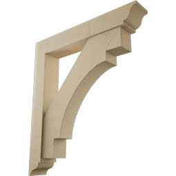 Ekena Millwork - BKTUR0554X34X38MRC01RCPR - Timberthane Faux Wood Merced Style Bracket w/ Offset Brace, Traditional Ends, 5 1/2"W x 34"D x 38"H, Primed Tan