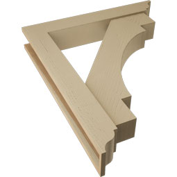 Ekena Millwork - BKTUR0554X34X40MRC01RCPR - Timberthane Faux Wood Merced Style Bracket w/ Offset Brace, Traditional Ends, 5 1/2"W x 34"D x 40"H, Primed Tan