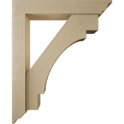 Ekena Millwork - BKTUR0554X34X42MRC01RCPR - Timberthane Faux Wood Merced Style Bracket w/ Offset Brace, Traditional Ends, 5 1/2"W x 34"D x 42"H, Primed Tan