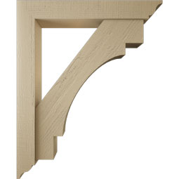 Ekena Millwork - BKTUR0554X36X44MRC01RCPR - Timberthane Faux Wood Merced Style Bracket w/ Offset Brace, Traditional Ends, 5 1/2"W x 36"D x 44"H, Primed Tan