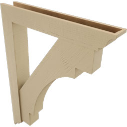 Ekena Millwork - BKTUR0554X36X48MRC01RCPR - Timberthane Faux Wood Merced Style Bracket w/ Offset Brace, Traditional Ends, 5 1/2"W x 36"D x 48"H, Primed Tan