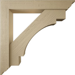Ekena Millwork - BKTUR0554X38X38MRC01RCPR - Timberthane Faux Wood Merced Style Bracket w/ Offset Brace, Traditional Ends, 5 1/2"W x 38"D x 38"H, Primed Tan