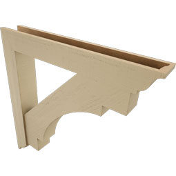 Ekena Millwork - BKTUR0554X38X38MRC01RCPR - Timberthane Faux Wood Merced Style Bracket w/ Offset Brace, Traditional Ends, 5 1/2"W x 38"D x 38"H, Primed Tan