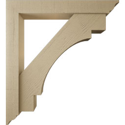 Ekena Millwork - BKTUR0554X40X44MRC01RCPR - Timberthane Faux Wood Merced Style Bracket w/ Offset Brace, Traditional Ends, 5 1/2"W x 40"D x 44"H, Primed Tan