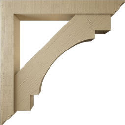 Ekena Millwork - BKTUR0554X42X42MRC01RCPR - Timberthane Faux Wood Merced Style Bracket w/ Offset Brace, Traditional Ends, 5 1/2"W x 42"D x 42"H, Primed Tan