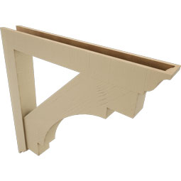 Ekena Millwork - BKTUR0554X42X42MRC01RCPR - Timberthane Faux Wood Merced Style Bracket w/ Offset Brace, Traditional Ends, 5 1/2"W x 42"D x 42"H, Primed Tan