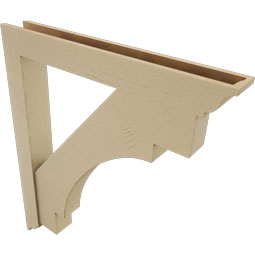 Ekena Millwork - BKTUR0554X42X48MRC01RCPR - Timberthane Faux Wood Merced Style Bracket w/ Offset Brace, Traditional Ends, 5 1/2"W x 42"D x 48"H, Primed Tan