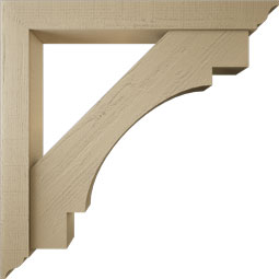 Ekena Millwork - BKTUR0554X44X44MRC01RCPR - Timberthane Faux Wood Merced Style Bracket w/ Offset Brace, Traditional Ends, 5 1/2"W x 44"D x 44"H, Primed Tan