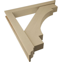 Ekena Millwork - BKTUR0554X46X46MRC01RCPR - Timberthane Faux Wood Merced Style Bracket w/ Offset Brace, Traditional Ends, 5 1/2"W x 46"D x 46"H, Primed Tan