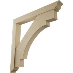 Ekena Millwork - BKTUR0554X46X46MRC01RCPR - Timberthane Faux Wood Merced Style Bracket w/ Offset Brace, Traditional Ends, 5 1/2"W x 46"D x 46"H, Primed Tan