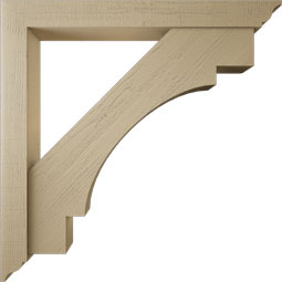 Ekena Millwork - BKTUR0554X48X48MRC01RCPR - Timberthane Faux Wood Merced Style Bracket w/ Offset Brace, Traditional Ends, 5 1/2"W x 48"D x 48"H, Primed Tan