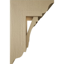 Ekena Millwork - BKTUR0756X18X26MRC01RCPR - Timberthane Faux Wood Merced Style Bracket w/ Offset Brace, Traditional Ends, 7 1/2"W x 18"D x 26"H, Primed Tan
