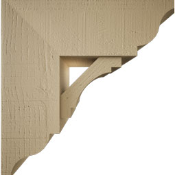 Ekena Millwork - BKTUR0756X20X20MRC01RCPR - Timberthane Faux Wood Merced Style Bracket w/ Offset Brace, Traditional Ends, 7 1/2"W x 20"D x 20"H, Primed Tan